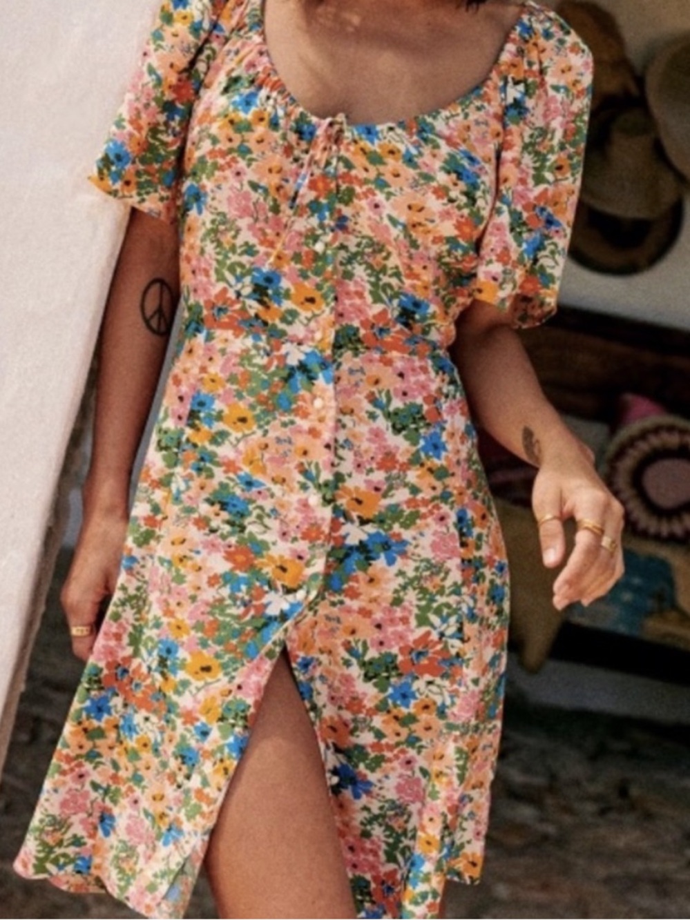 Sézane Vika Floral Tie Front Midi Dress Sz 36